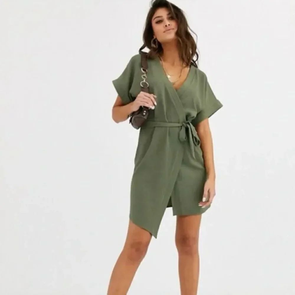 ASOS Design Green Textured Wrap Mini Dress